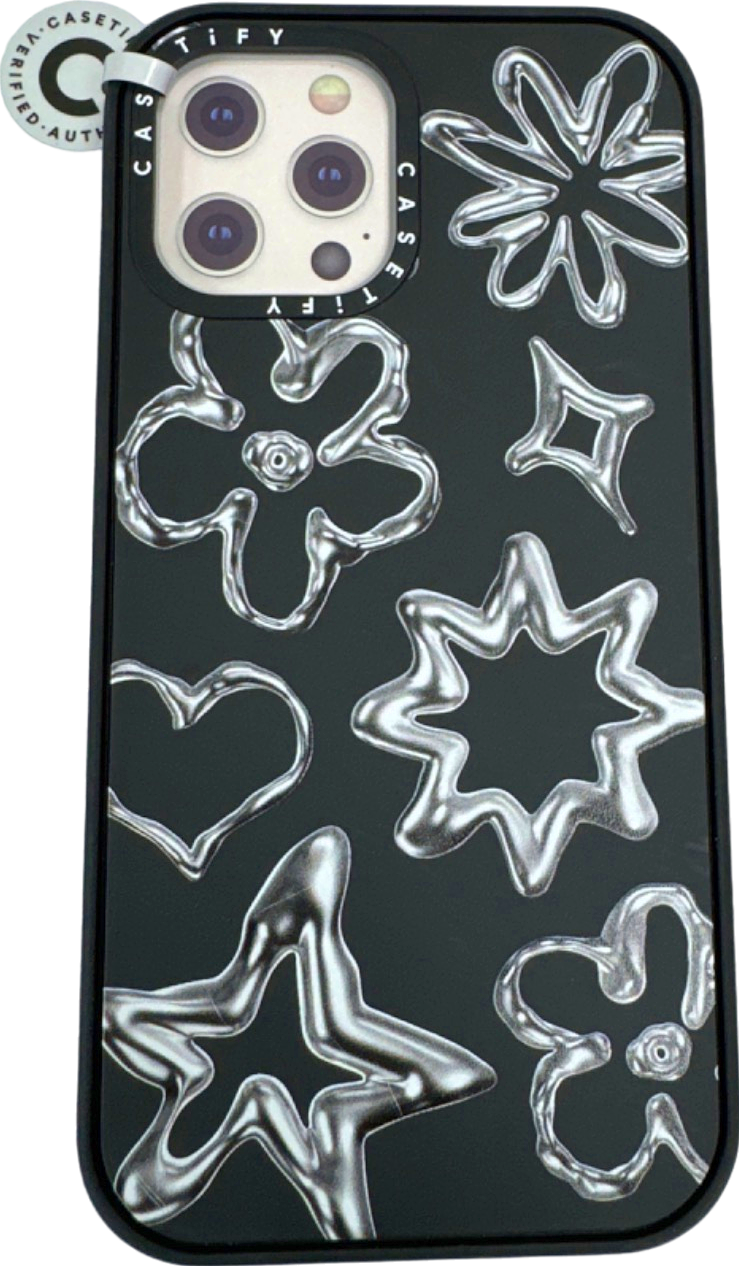 Casetify Black Reflective Chrome Heart Glasses iPhone 13 Pro Max Case