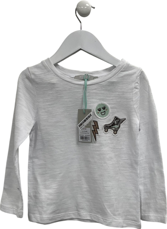 Mintie by Mint Velvet White Roller Badge Long Sleeve T-shirt 3 Years