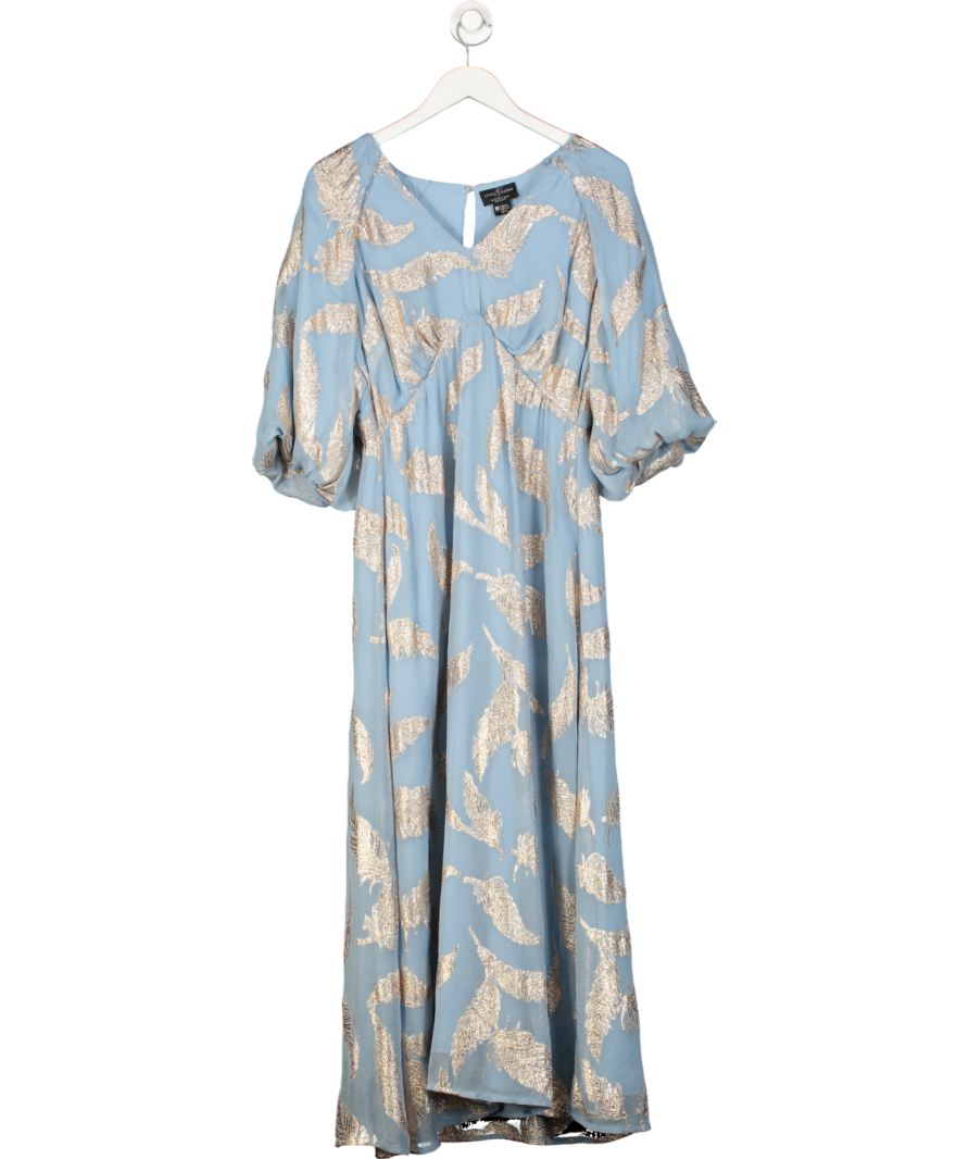 Love & Roses Blue Embroidered Golf Leaf Maxi Dress UK 12