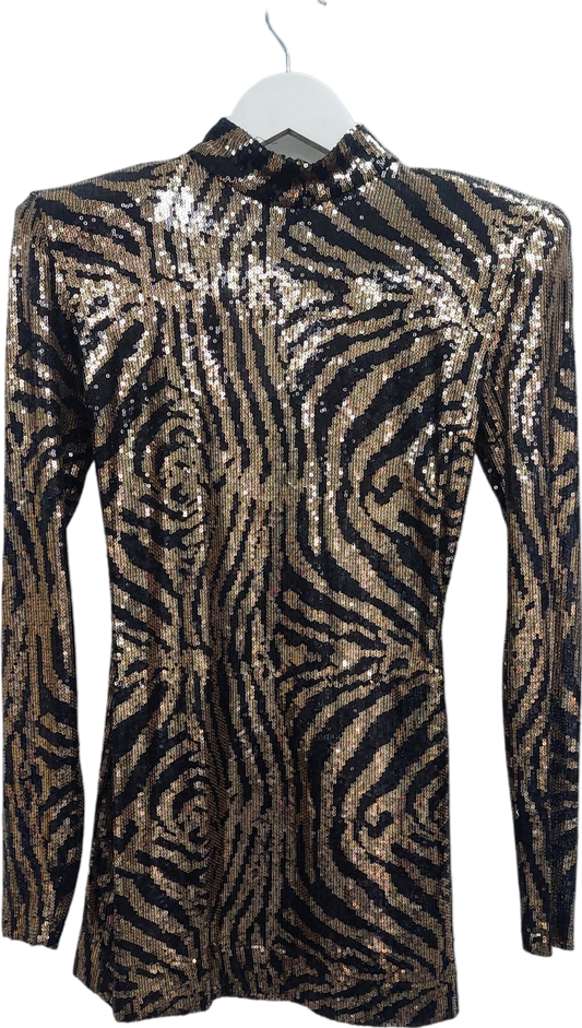 Francesca Couture Metallic Seqinned Animal Print Mini Dress UK S