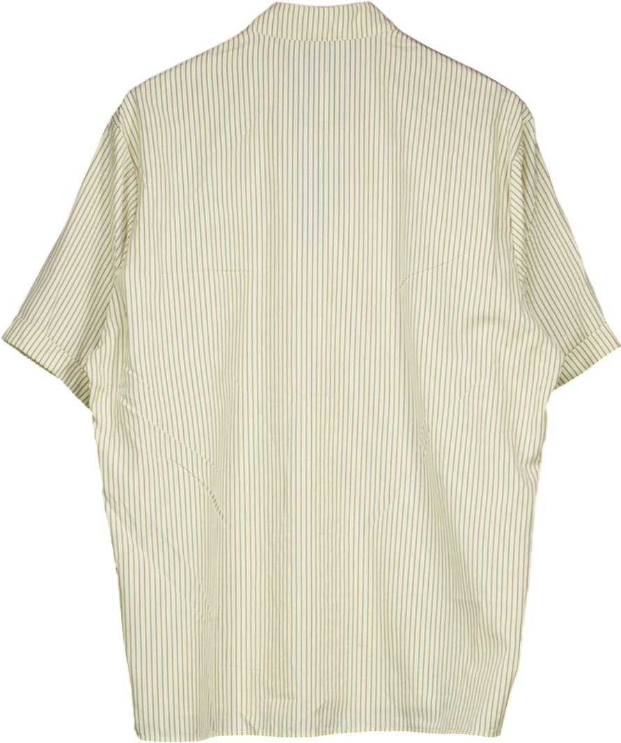 Incerun Cream Short Sleeve Collarless Striped Shirt UK XL