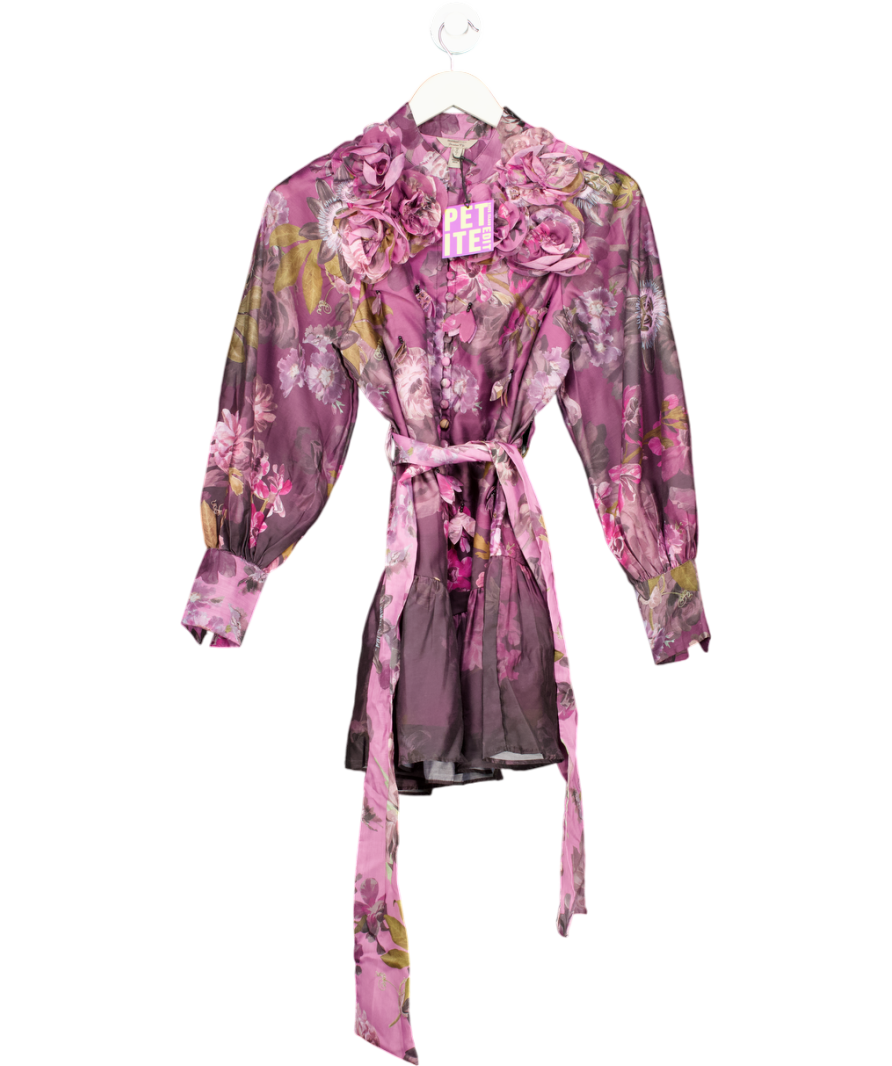 River Island Petite Purple 3d Floral Belted Mini Dress UK 6