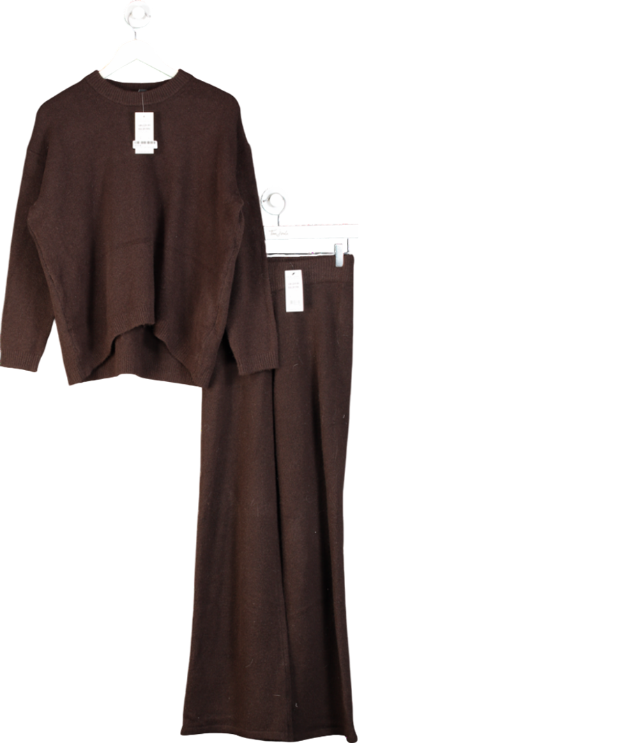 New Look Brown Oversized Knit Crewneck & Flare Set UK S