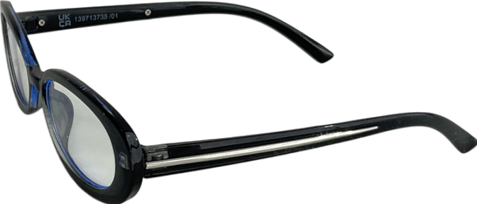 ASOS Oval Sunglasses In Black With Blue Lens One Size