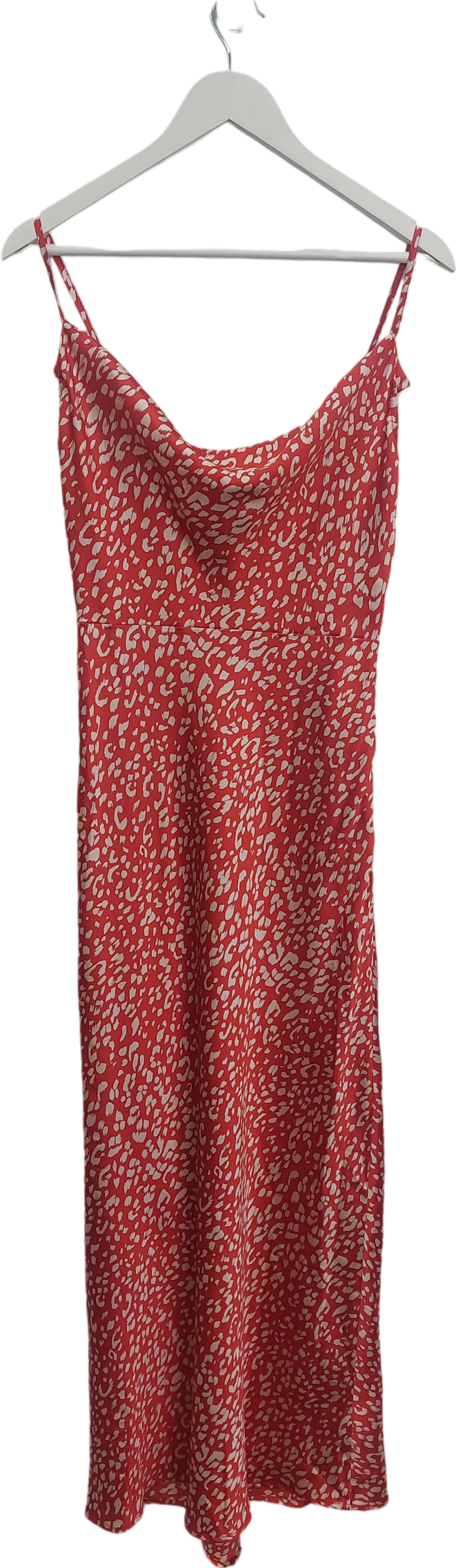 Needs No Label Red Animal Satin Cowl Neck Dress UK 8