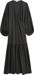 By Malene Birger Black Viscose / Lyocell Frilla Textured Maxi Wrap Dress Fr34 UK 6