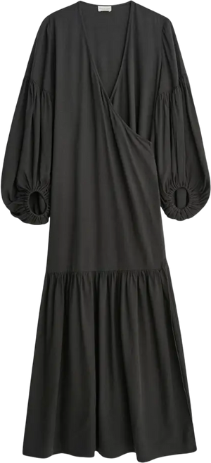 By Malene Birger Black Viscose / Lyocell Frilla Textured Maxi Wrap Dress Fr34 UK 6