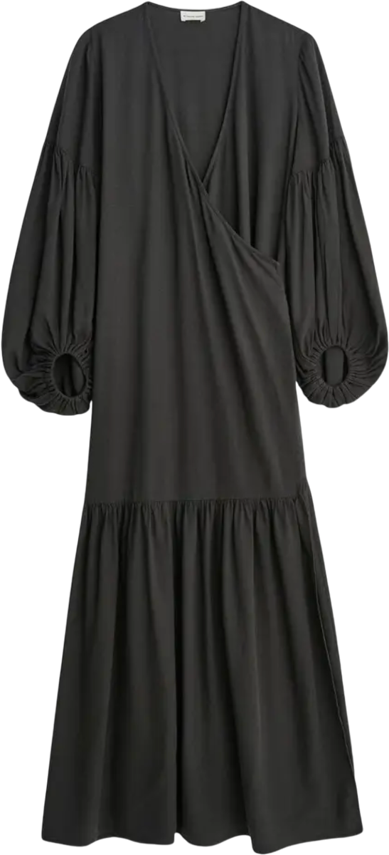 By Malene Birger Black Viscose / Lyocell Frilla Textured Maxi Wrap Dress Fr34 UK 6