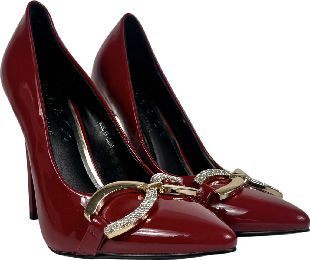 Rag & Co Red Buckle Embellished Stiletto Pump Shoes In Burgundy UK 5 EU 38 👠