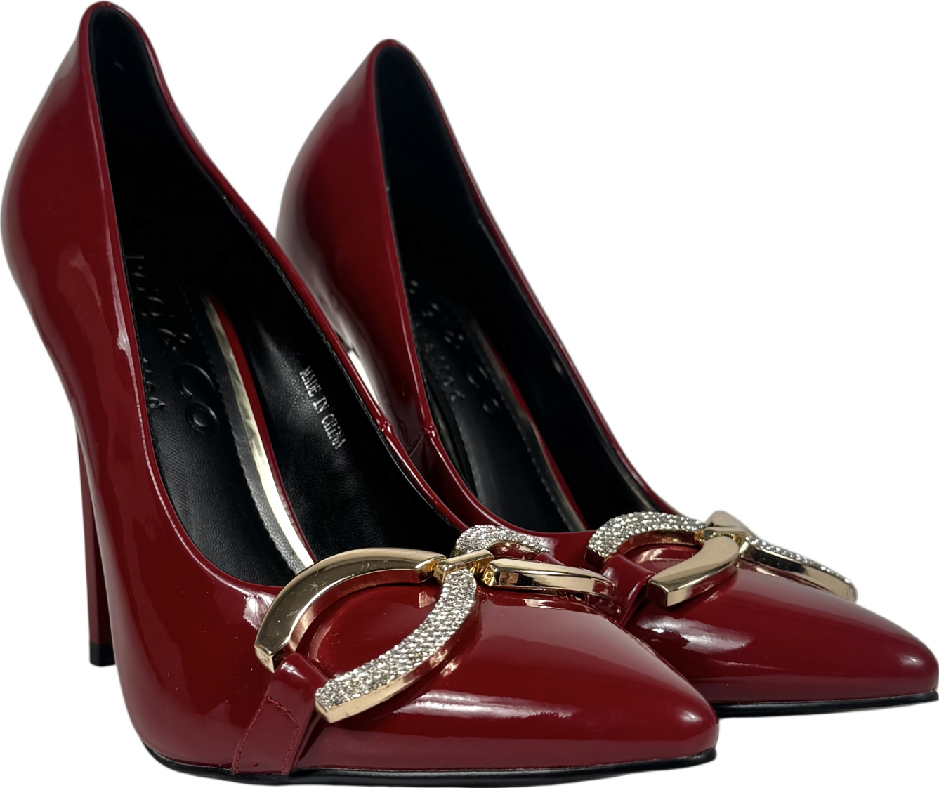 Rag & Co Red Buckle Embellished Stiletto Pump Shoes In Burgundy UK 5 EU 38 👠