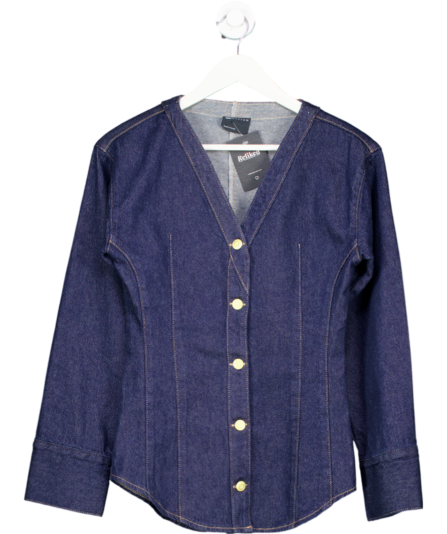 ASOS Blue Collarless V Neck Denim Shirt UK 8