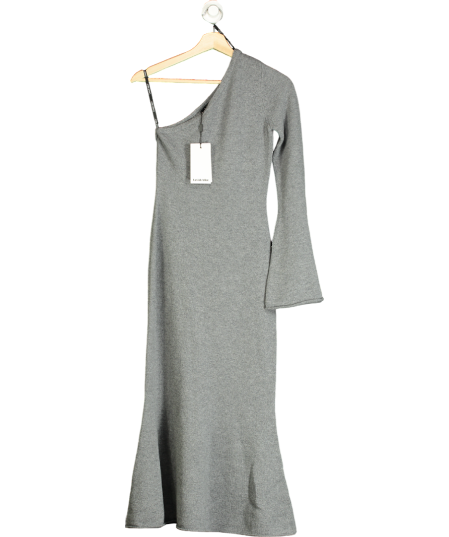 Lavish Alice Huda Knitted Asymmetric Fit & Flare Midi Dress In Grey UK 6