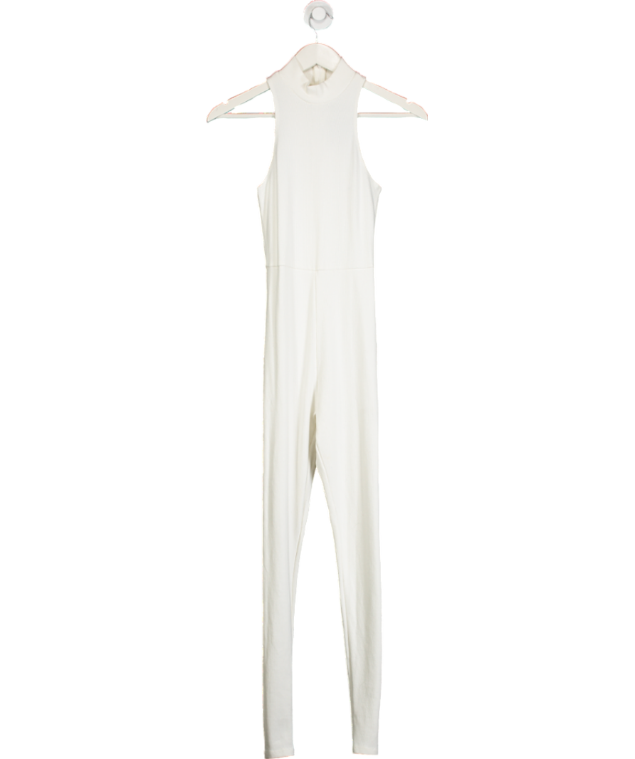 INAMORATA White Ribbed Sleeveless Jumpsuit UK S