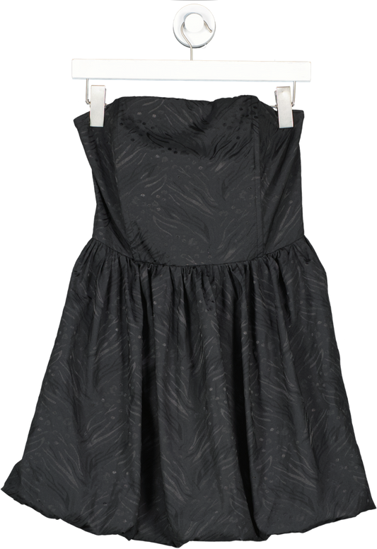 New Look Black Satin Jacquard Bandeau Mini Puff Dress UK 12