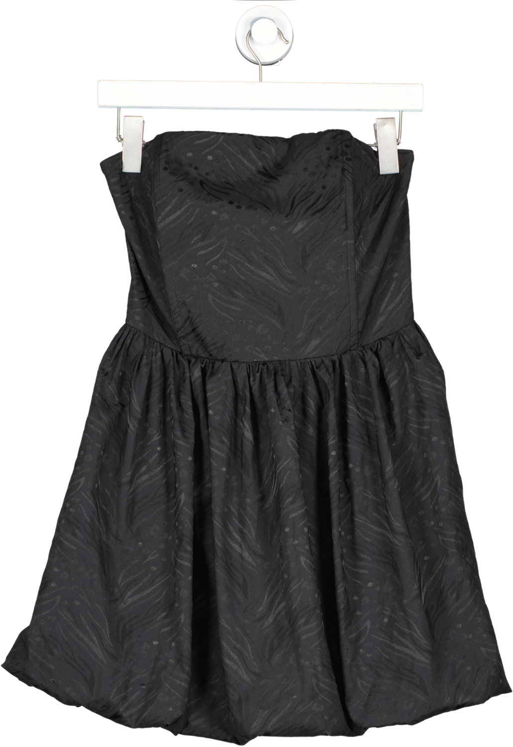 New Look Black Satin Jacquard Bandeau Mini Puff Dress UK 12