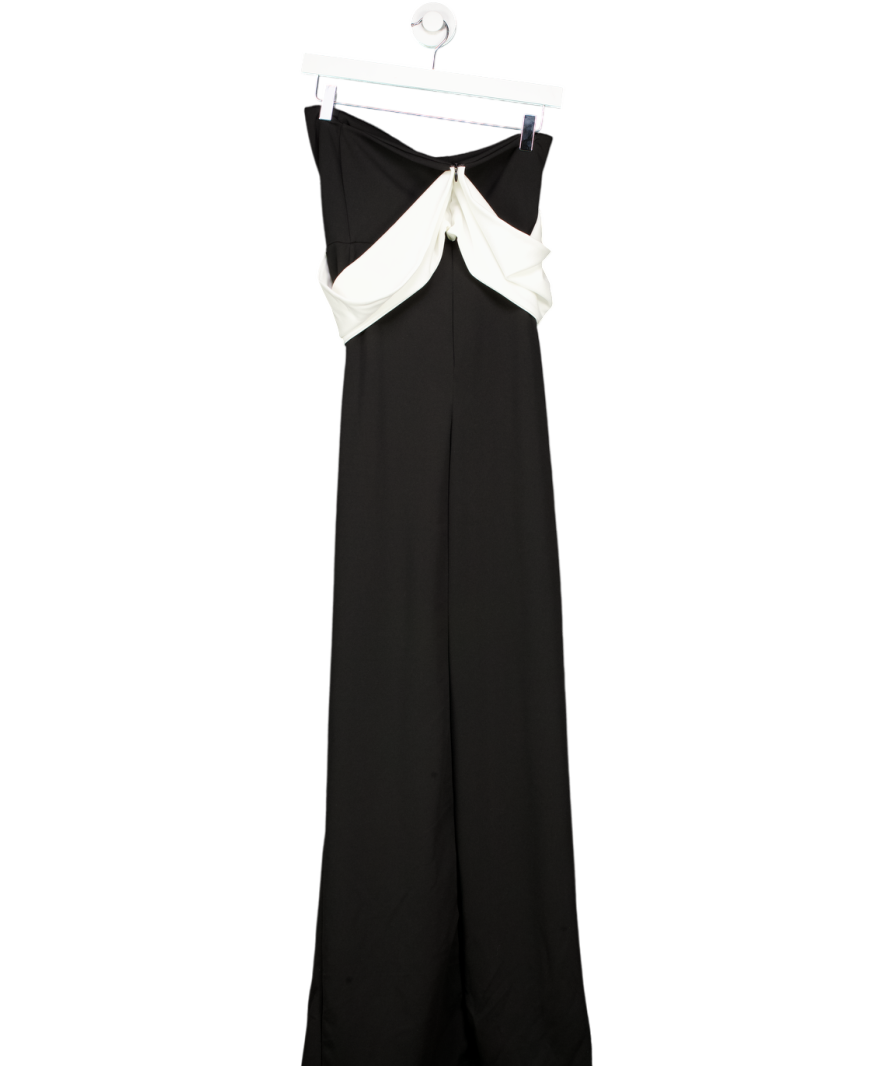 Club L Eva Black & White Bardot Bow Detail Maxi Dress With Thigh Split UK 6