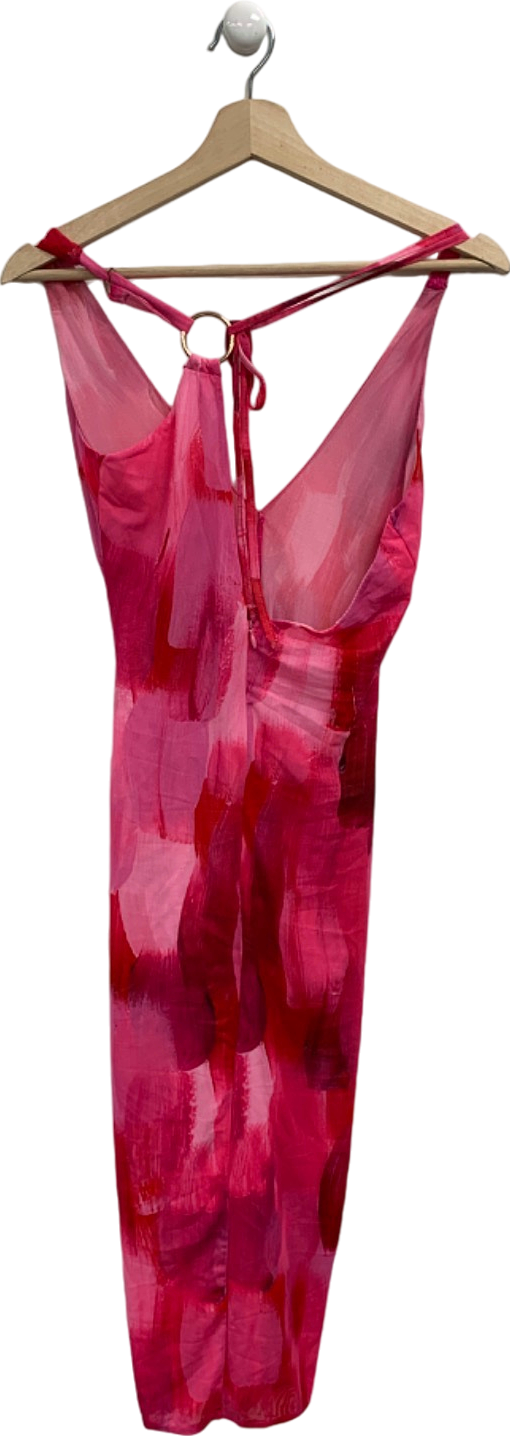 Farai London Red Pink Print Ruched Dress Size UK S