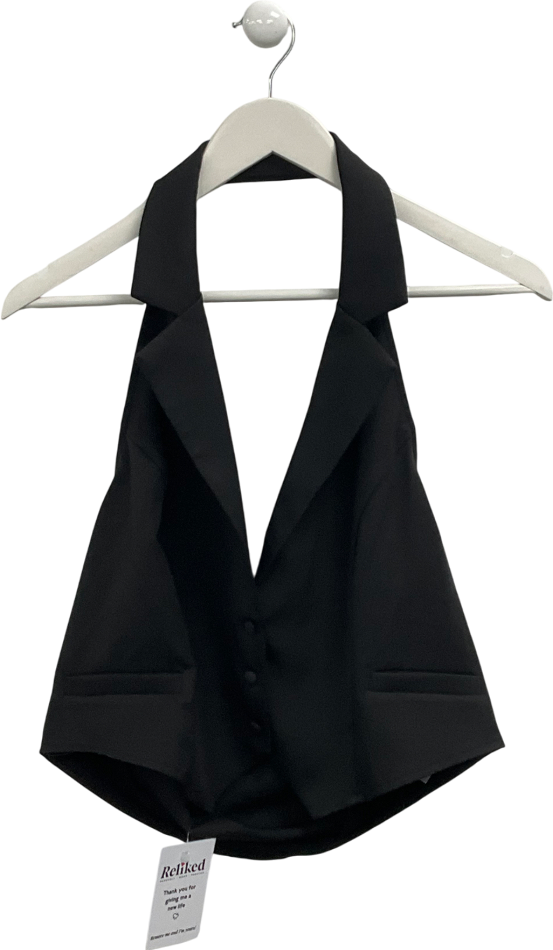 PrettyLittleThing Black Woven Halterneck Waistcoat UK 16