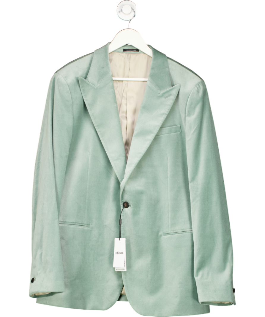 REISS Green Apsara Peak-lapel Single-breasted Stretch-velvet Blazer SZ 44 UK XXL