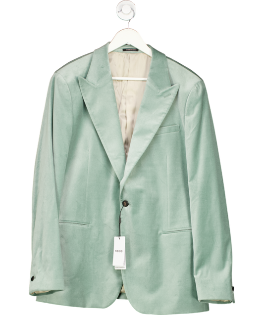 REISS Green Apsara Peak-lapel Single-breasted Stretch-velvet Blazer SZ 44 UK XXL