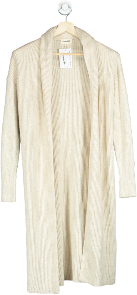 Open Edit Cream Ribbed Open Front Cardigan UK XXS
