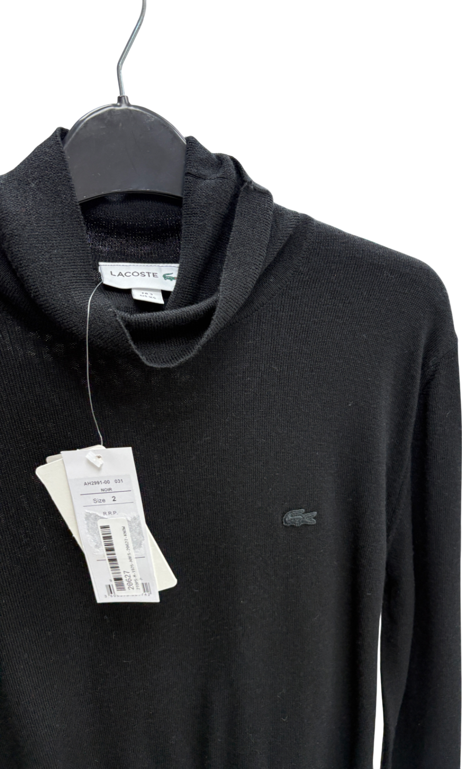 Lacoste Black Wool Roll Neck Sweater UK XS