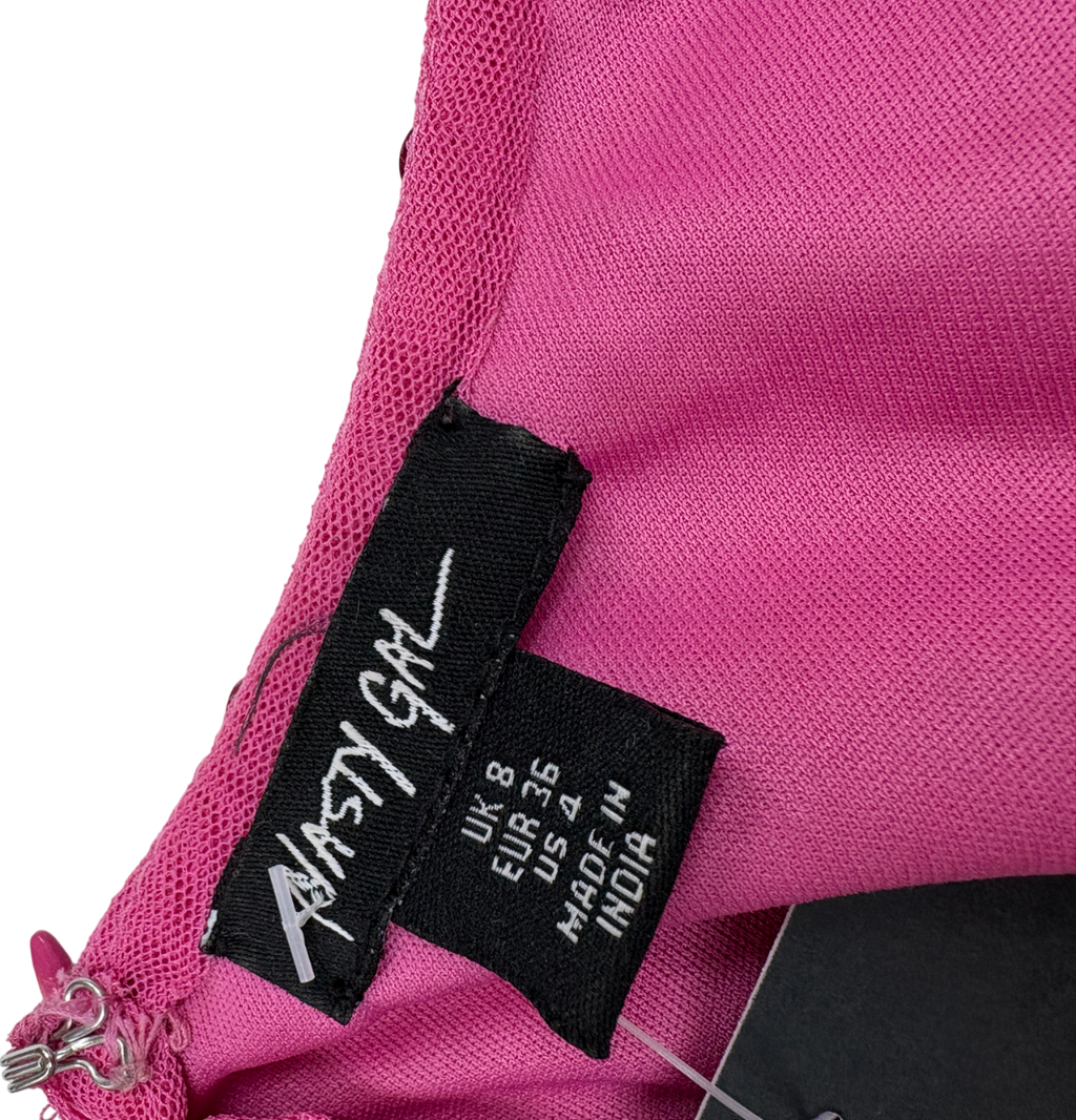 Nasty Gal Premium Pink Santa Rosa Beaded Mini Dress UK 8