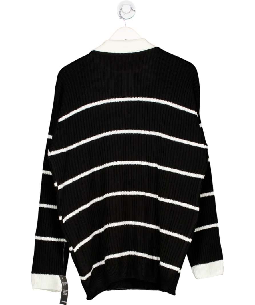 boohooMan Black Stripe Knitted Rugby Polo Shirt UK XL