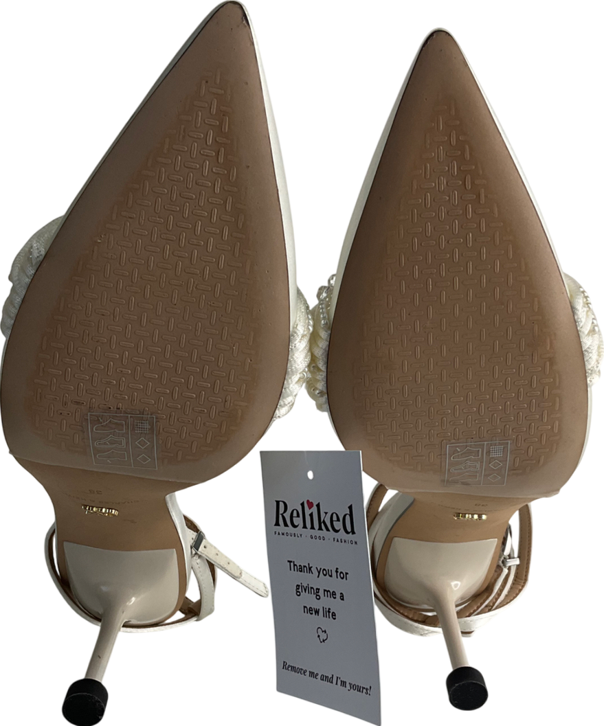 Charles & Keith White Leda Beaded Satin Ankle-strap Pumps UK 5 EU 38 👠