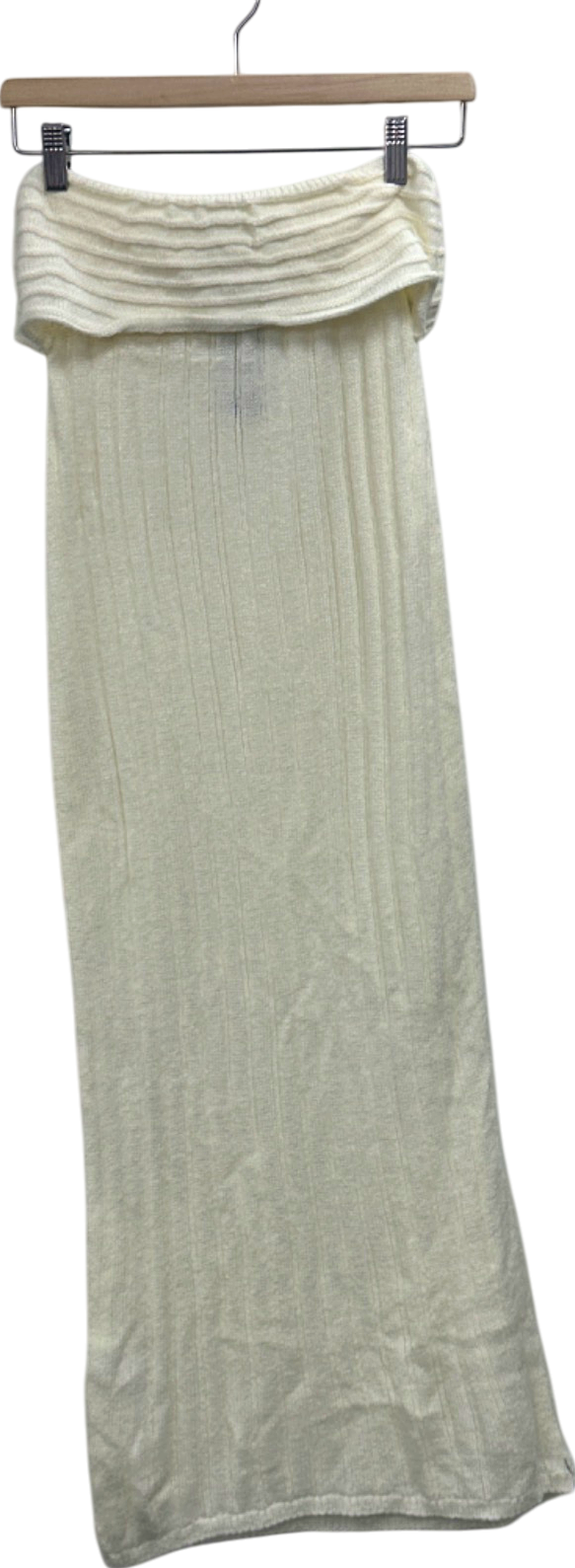 PrettyLittleThing Cream Petite Low Waist Knitted Maxi Skirt UK 12