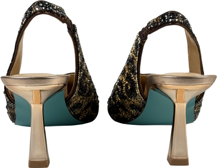 BETSEY JOHNSON Crystal Embellished Sling Back Clark Shoes Nude Leopard Us8.5 UK 6 EU 39 👠