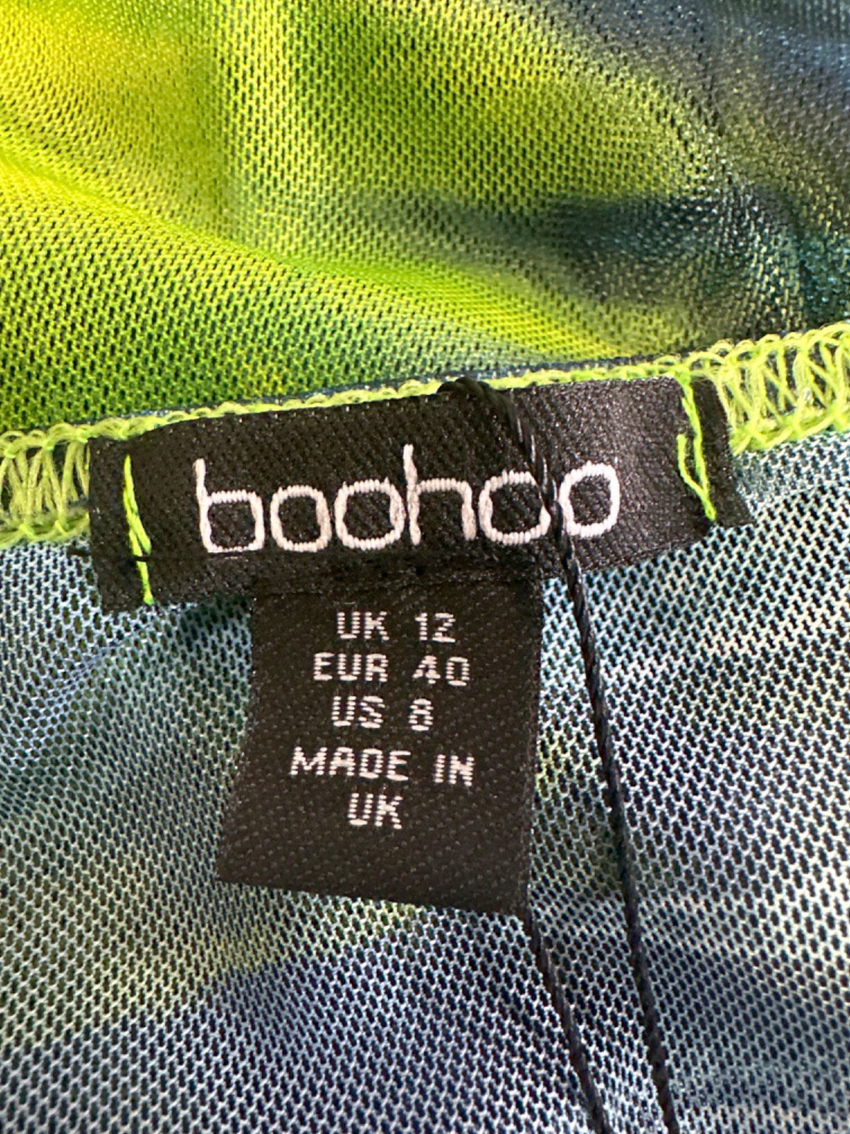 Boohoo Green Cowl Neck Tie Dye Mesh Maxi Dress UK 12