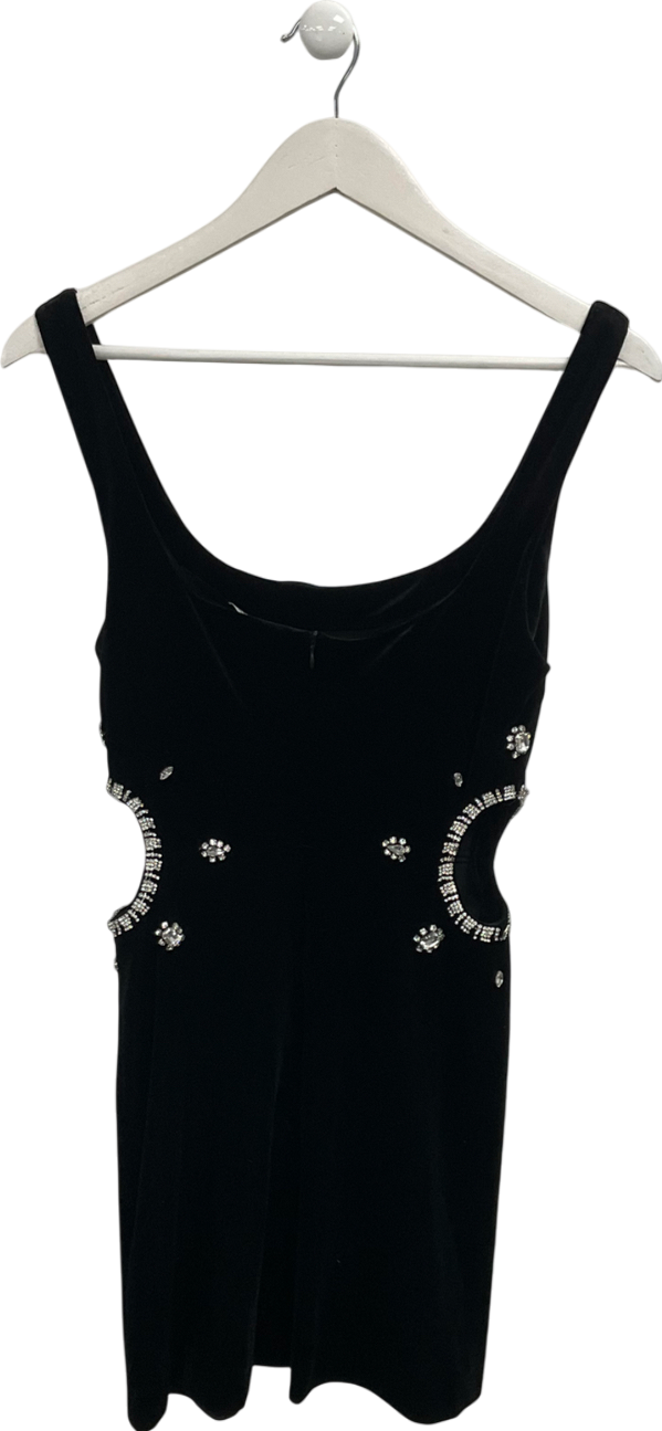 ZARA Black Velvet Cut Out Embellished Mini Dress UK XS