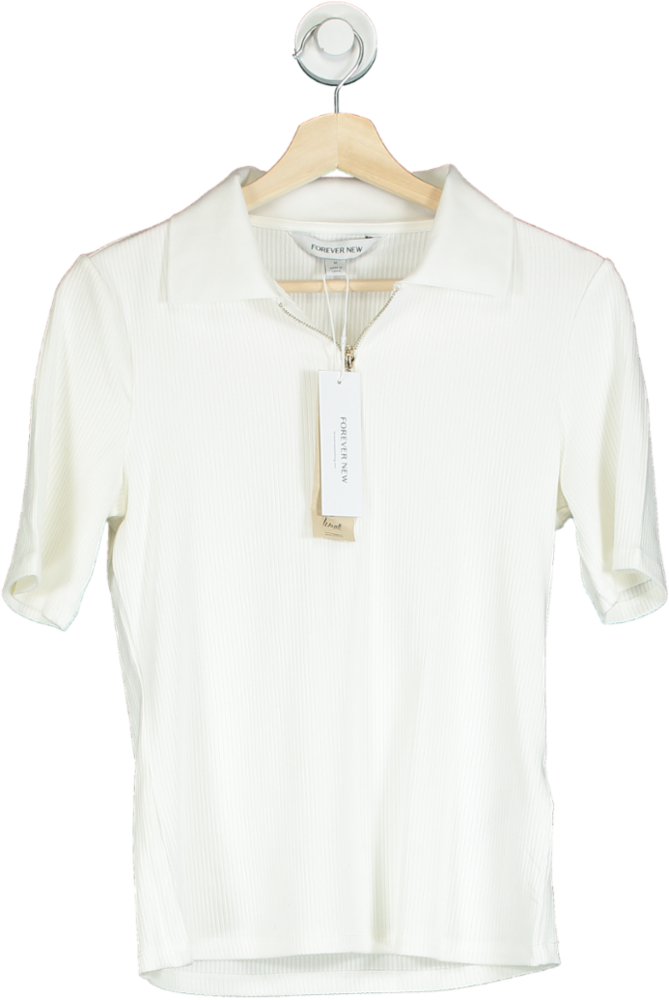 Forever New Porcelain Mai Short Sleeve Zip Polo UK M