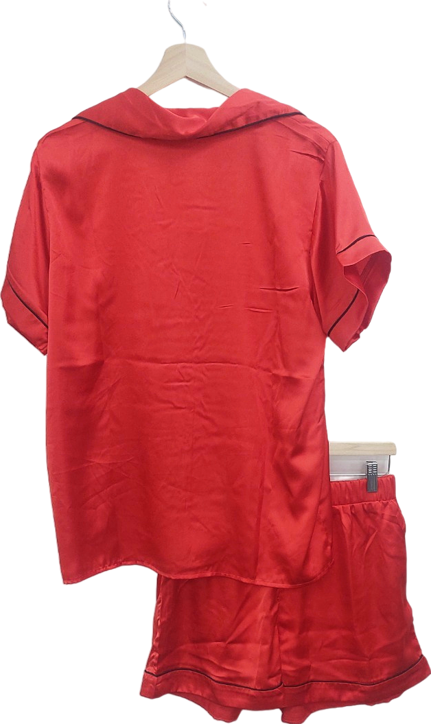 PrettyLittleThing Red Satin Pyjama Set UK M