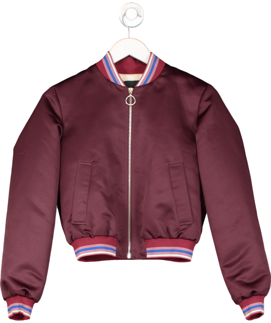 Pinko Red "believe In Love" Embroidered Satin Bomber Jacket UK 6