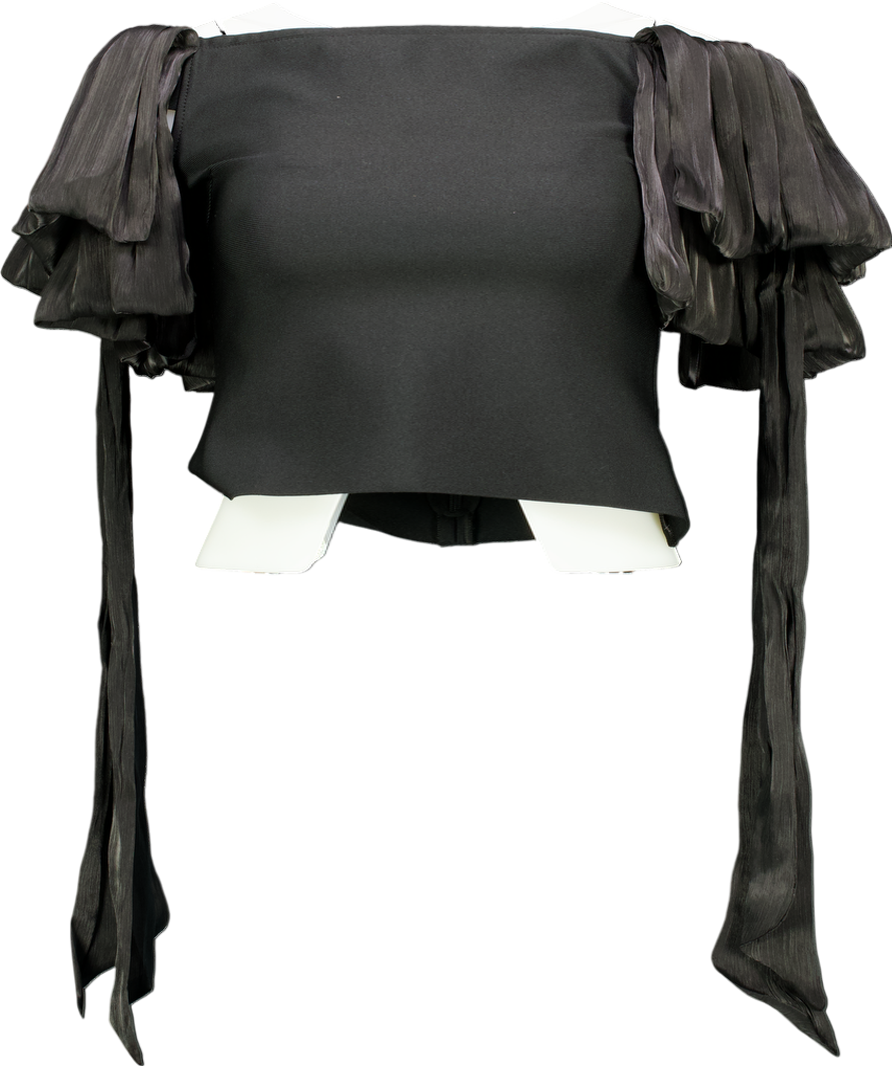 Karen Millen Black Bandage Figure Form Knit Tassel Sleeve Detail Top UK S