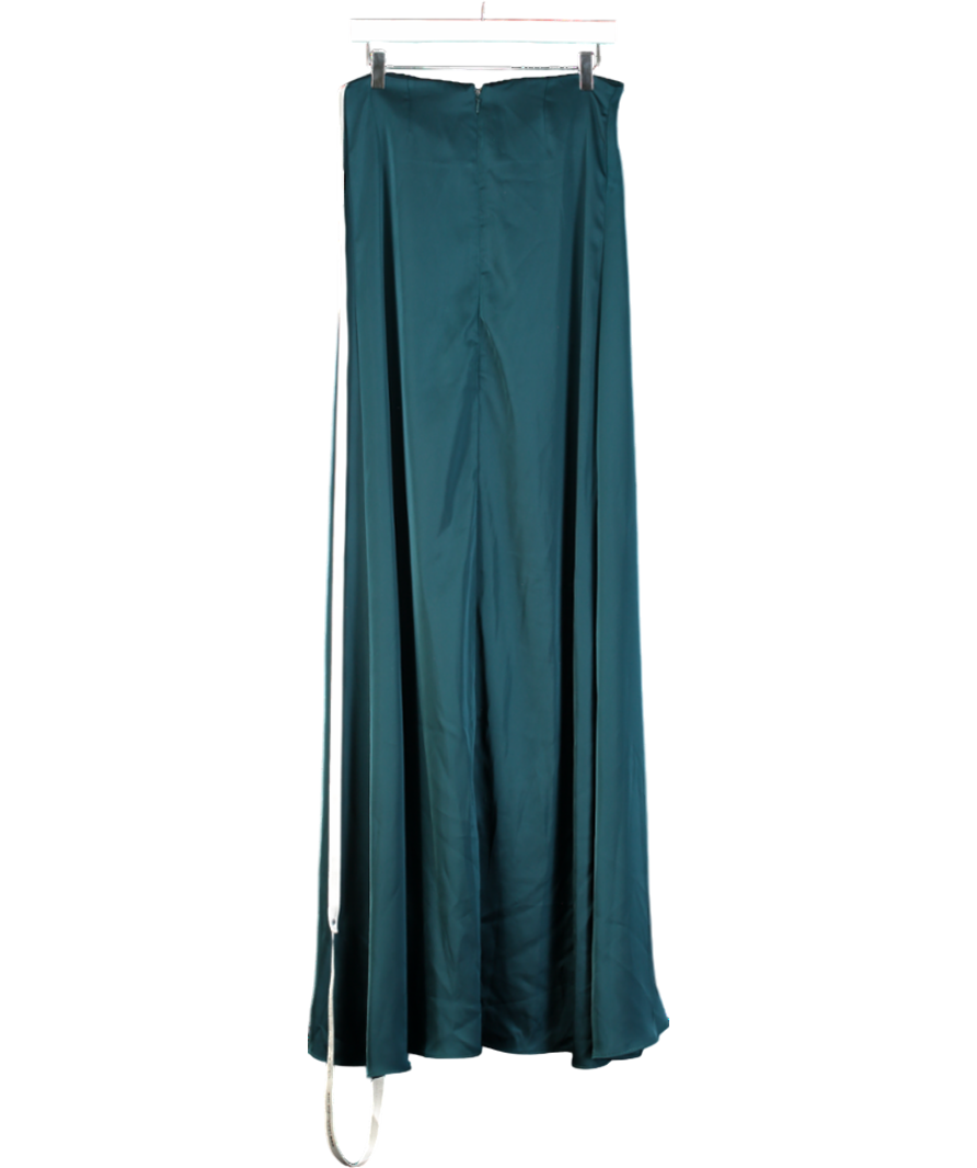 CLUB L Bottle Green Strapless Split Maxi Dress With Ruffles UK 6