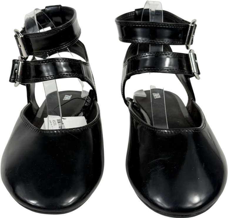 ZARA Black Buckle Ballet Pumps UK 8 EU 41 👠