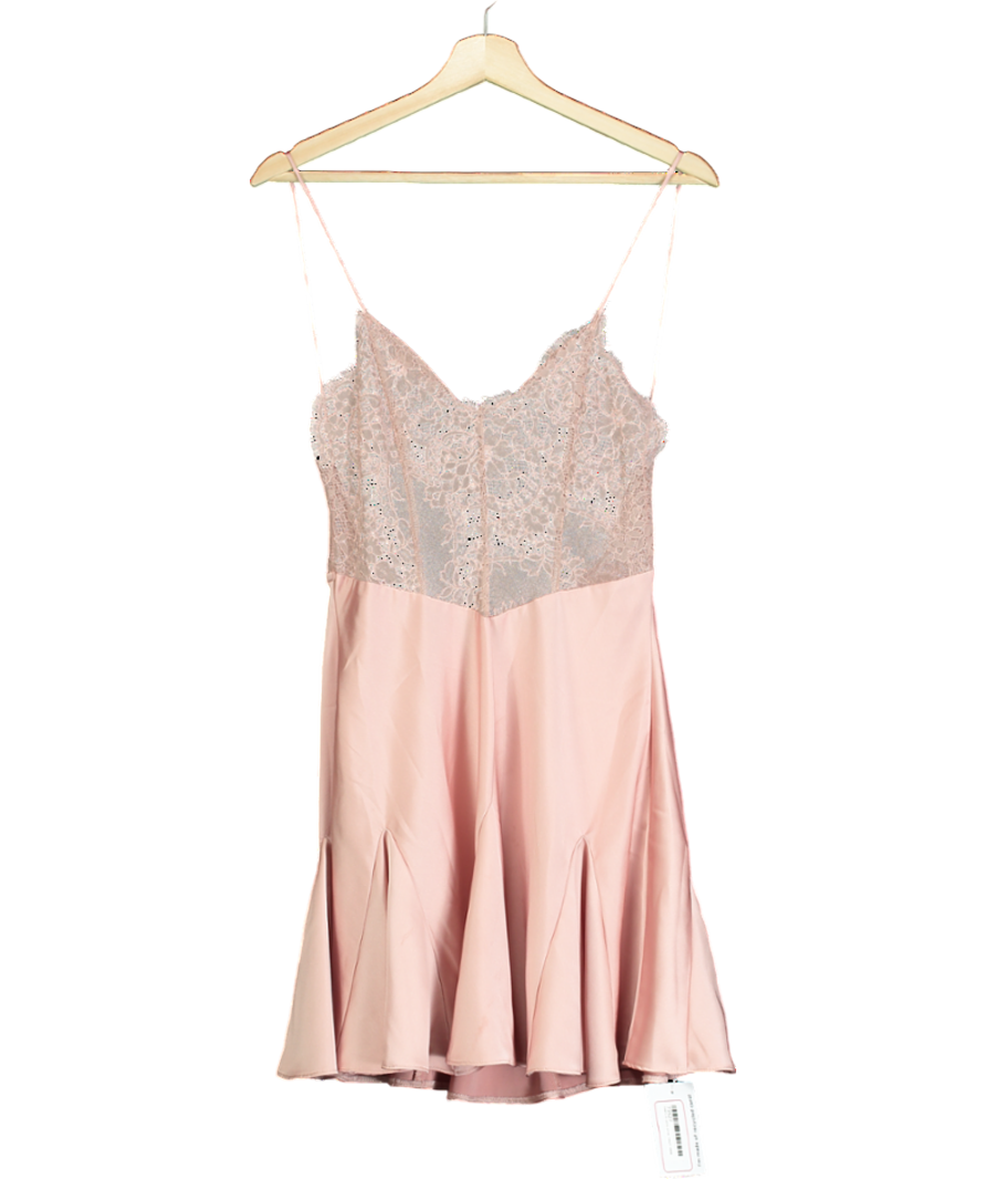 Pink Lace Detail Satin Night Dress UK S