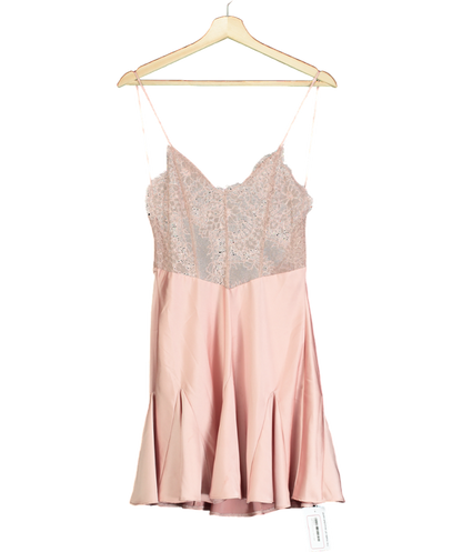 Pink Lace Detail Satin Night Dress UK S