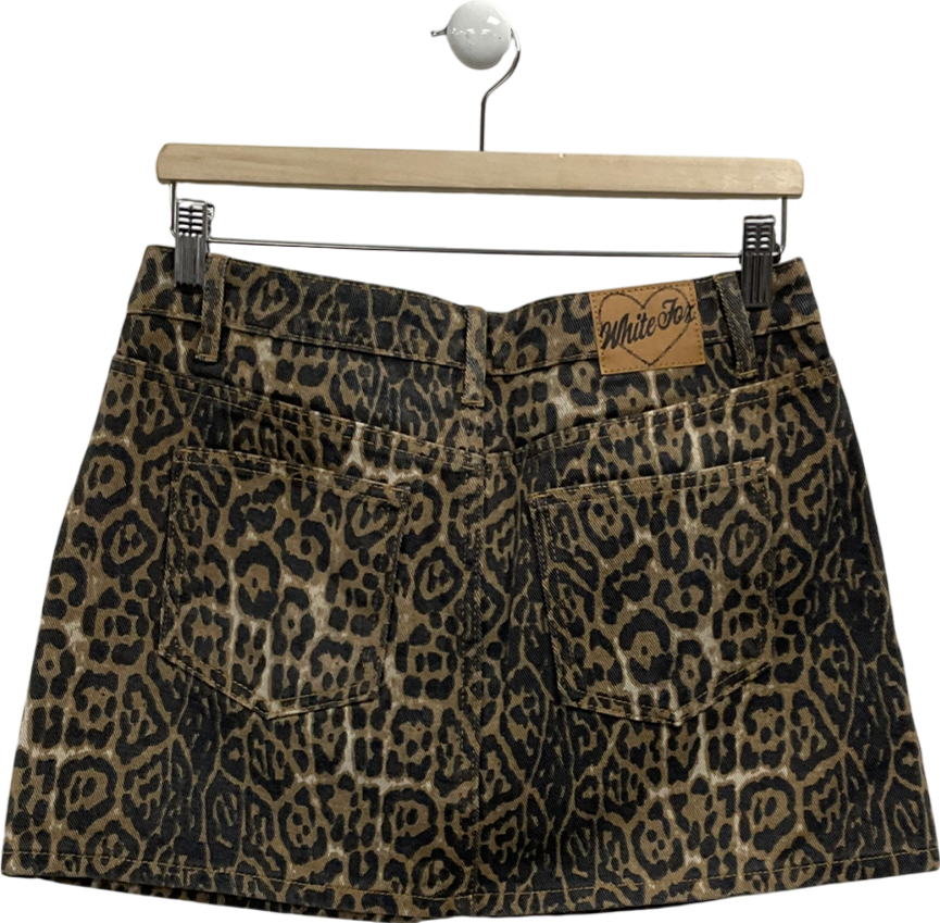 White Fox Brown Holla At Me Leopard Mini Skirt UK M