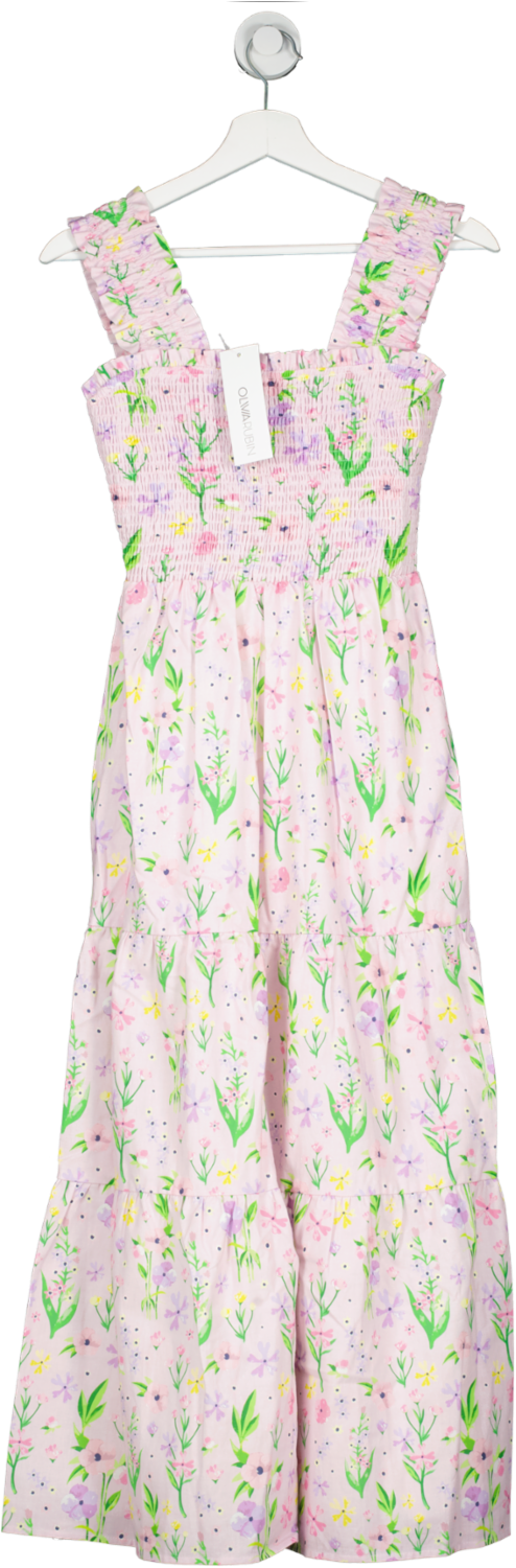 Olivia Rubin Pink Josie Floral-print Cotton Midi Dress BNWT UK 8