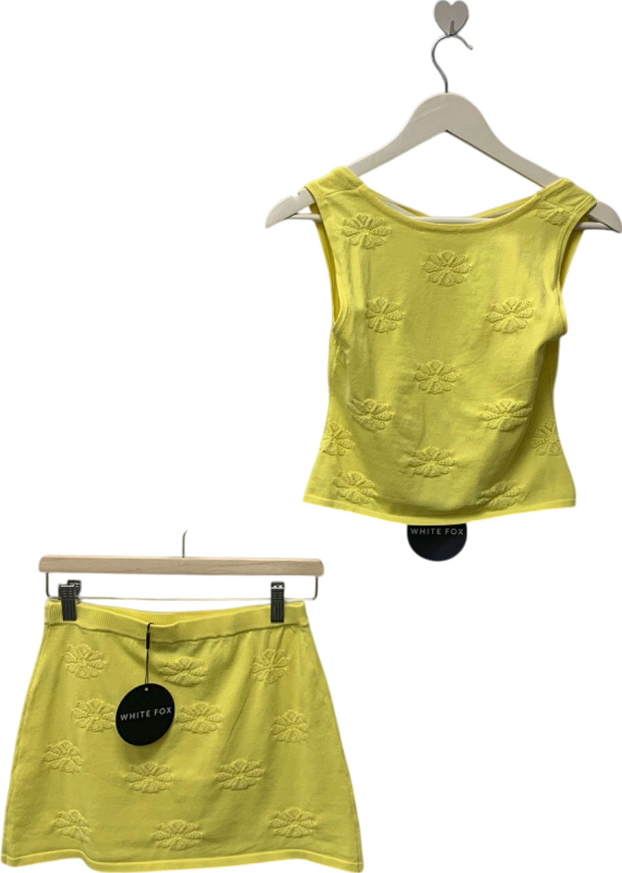 White Fox Yellow Embroidered Top and Skirt Set UK M