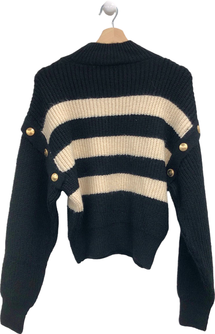 Mango Black Striped Knit Button Sweater M