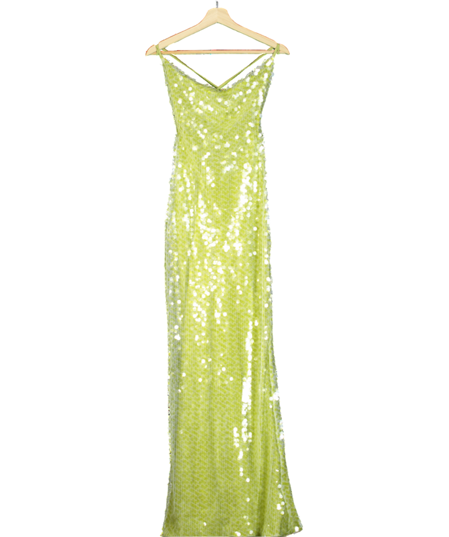 caramella Sequin Backless Maxi Dress In Emerald Green UK 8