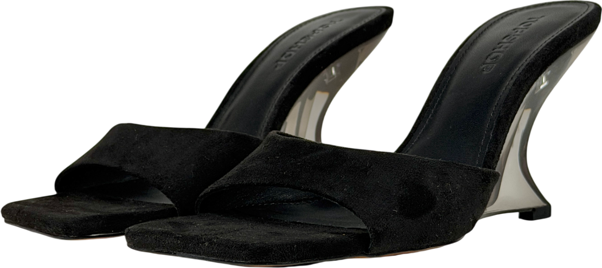 Topshop Black Esme Mule With Clear Wedge Heel UK 6 EU 39 👠