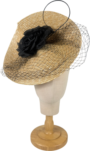 Karen Millen Black Asymmetric Flower & Quill Fascinator