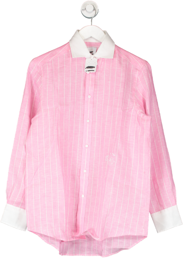 WNU With Nothing Under Pink The Boyfriend Linen Pinstripe Shirt UK XS
