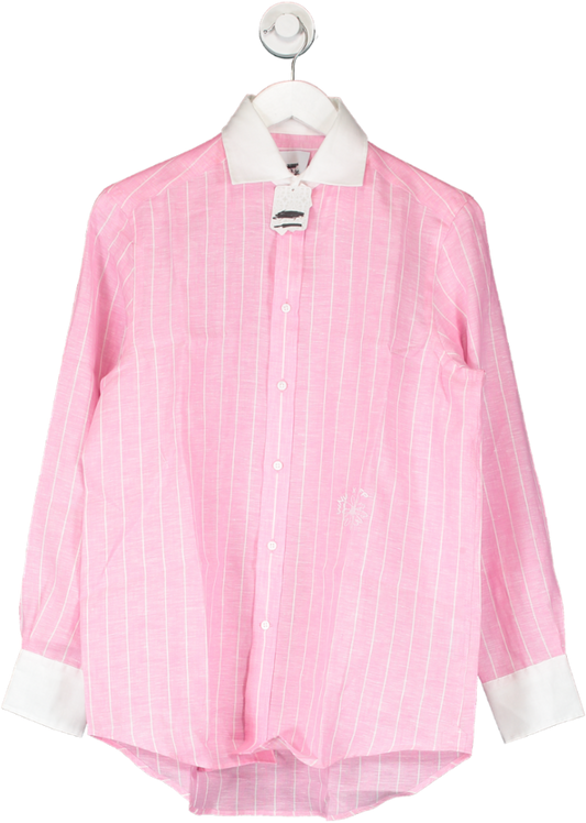 WNU With Nothing Under Pink The Boyfriend Linen Pinstripe Shirt UK XS